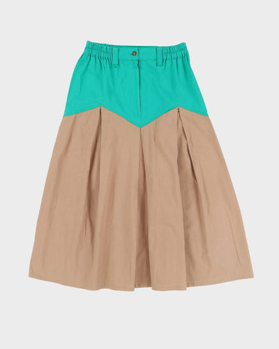 Vintage 1990s Green And Beige Midi Skirt - S