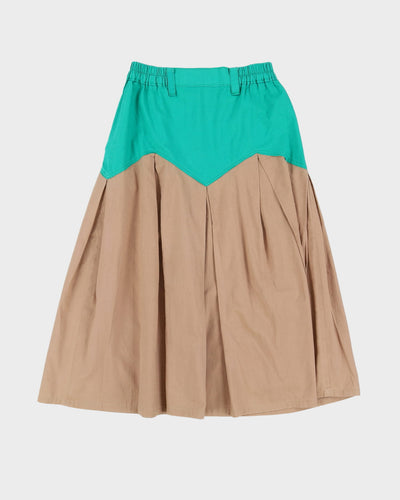 Vintage 1990s Green And Beige Midi Skirt - S
