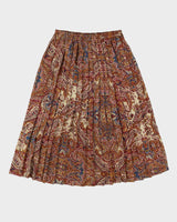 Burgundy Patterned Pleated Midi Skirt - S
