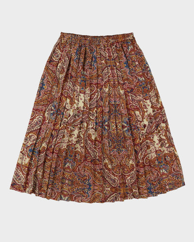 Burgundy Patterned Pleated Midi Skirt - S