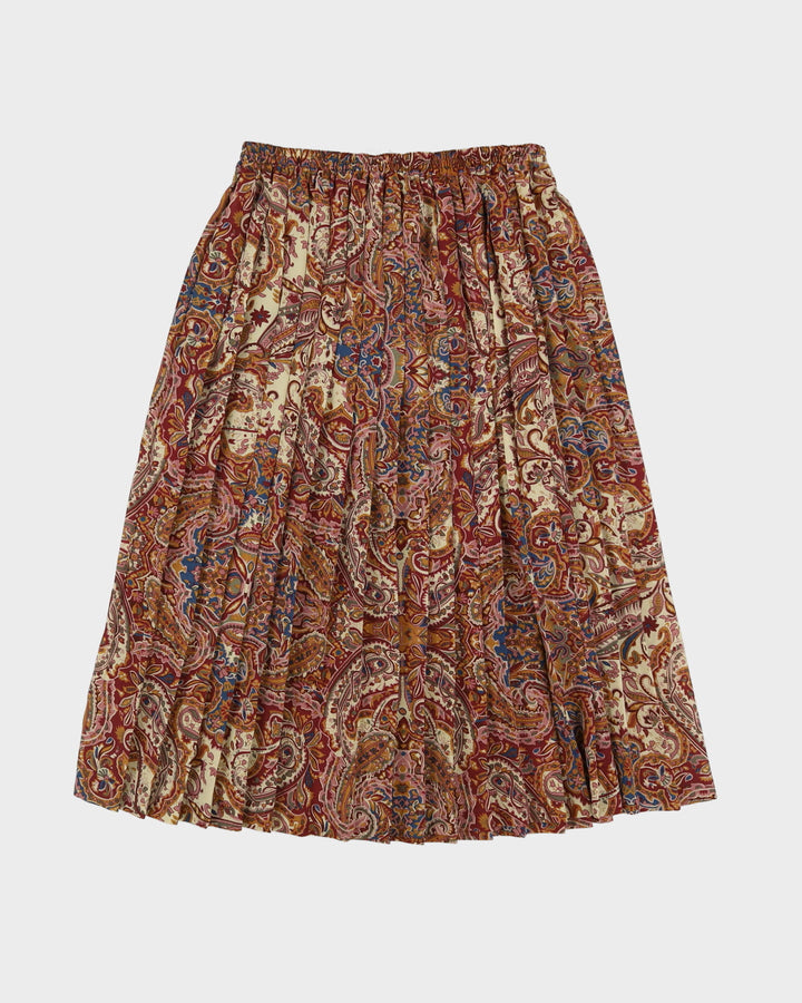Burgundy Patterned Pleated Midi Skirt - S