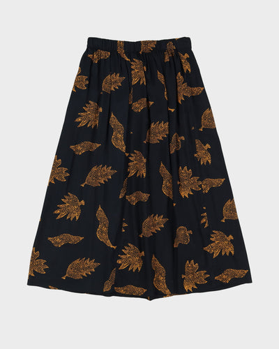 00s Black Patterned Pleated Skirt - S