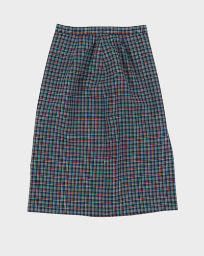 Vintage 1980s Blue Checked Pencil Skirt - XS