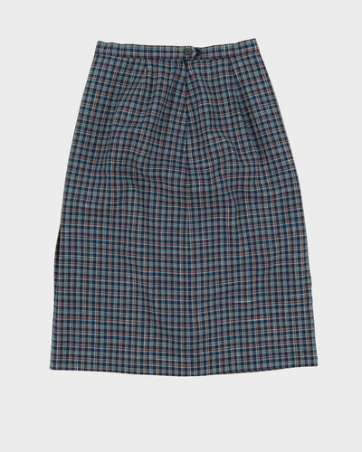 Vintage 1980s Blue Checked Pencil Skirt - XS