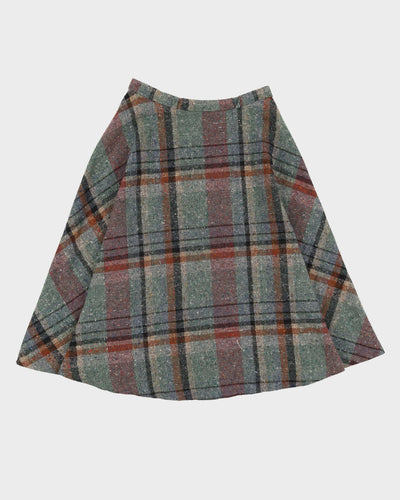 Vintage 1980s Green Plaid Wool Skirt - S