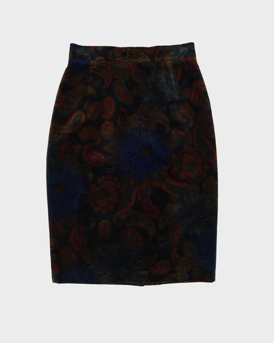 Floral And Paisley Patterned Velvet Pencil Skirt - S