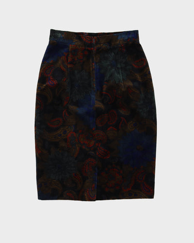 Floral And Paisley Patterned Velvet Pencil Skirt - S