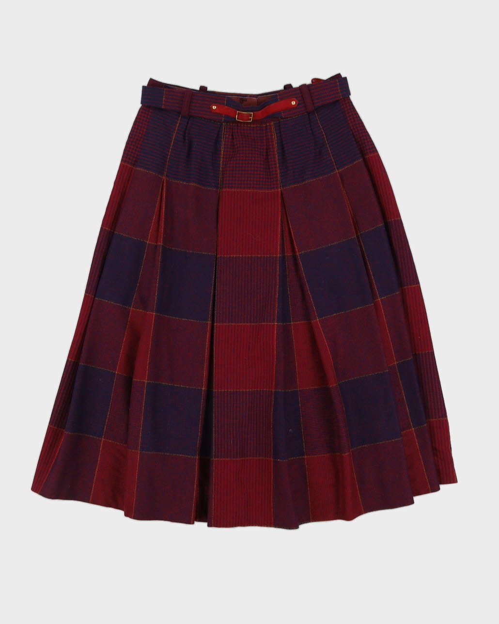 Purple And Blue Checked Wool Skirt - S