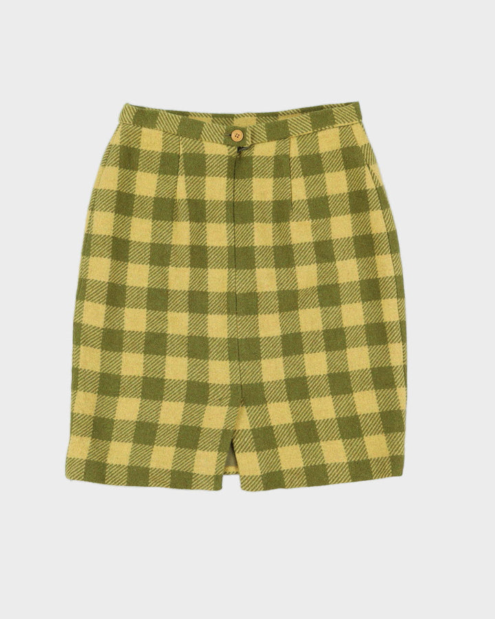 Green And Yellow Checked Pencil Skirt - S