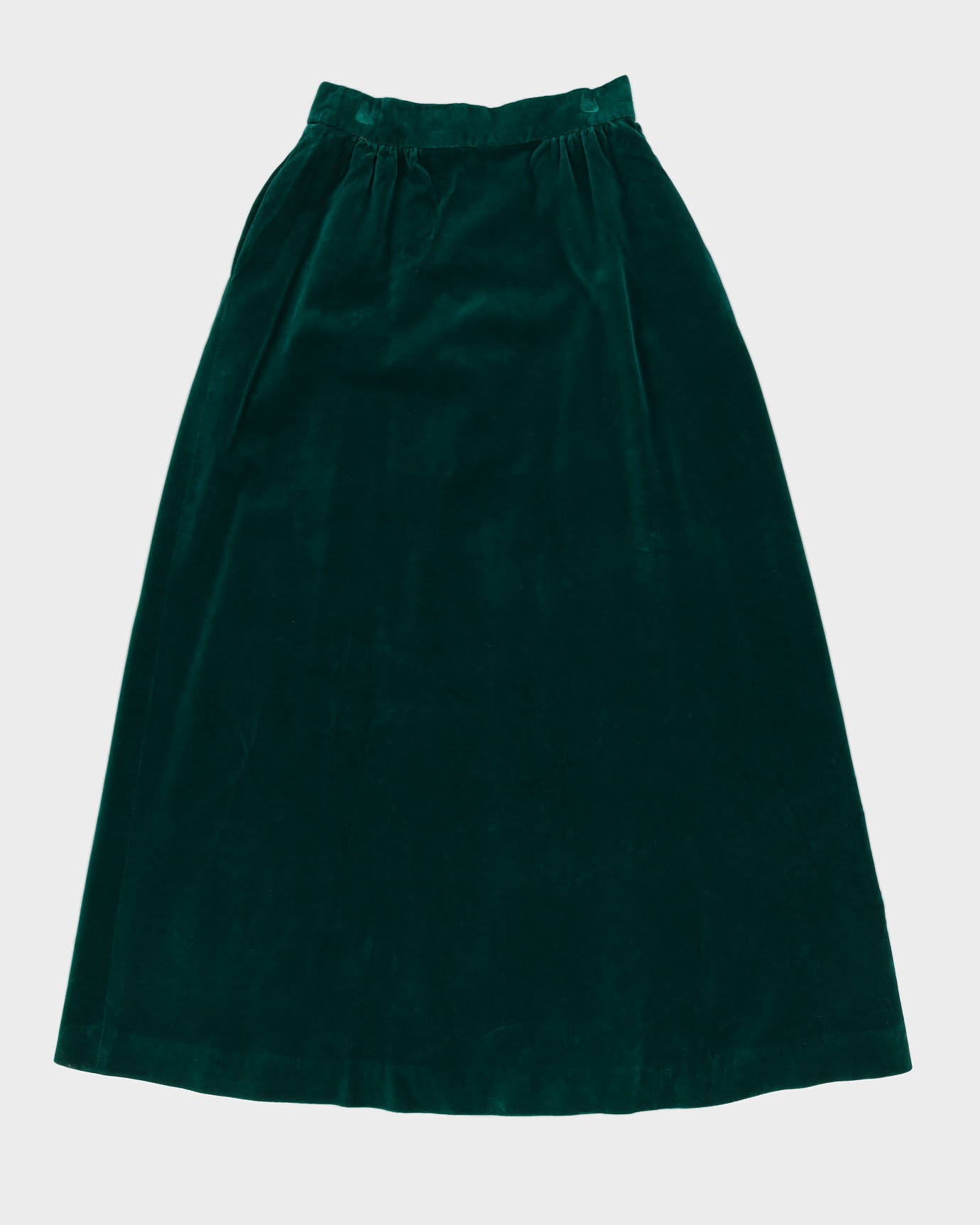 Vintage 1970s Green Velvet Maxi Skirt - S