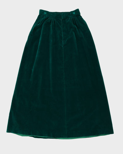 Vintage 1970s Green Velvet Maxi Skirt - S