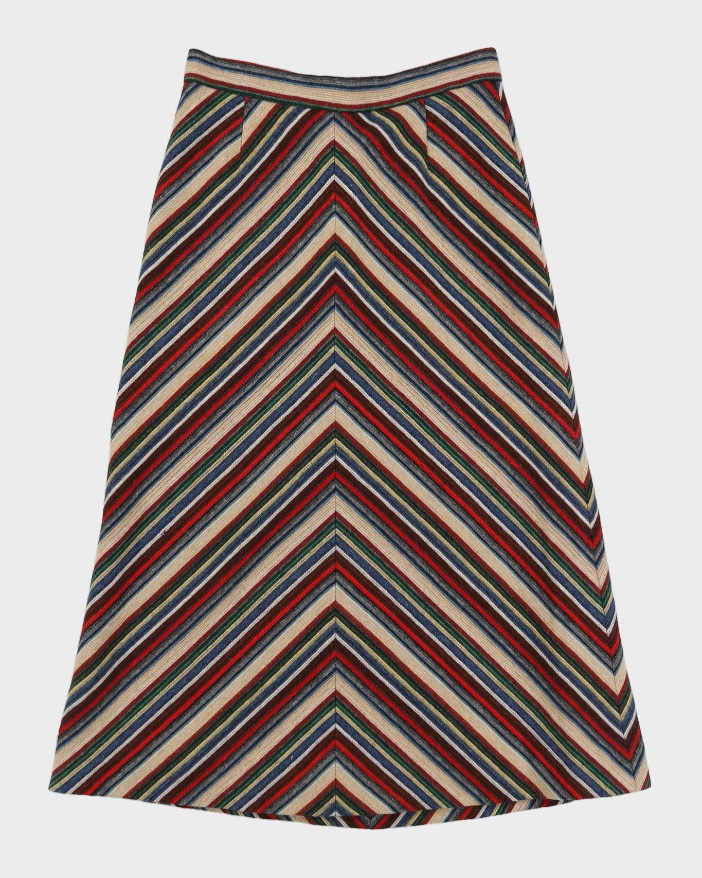 Vintage 1970s A-Line Chevron Stripe Skirt - M