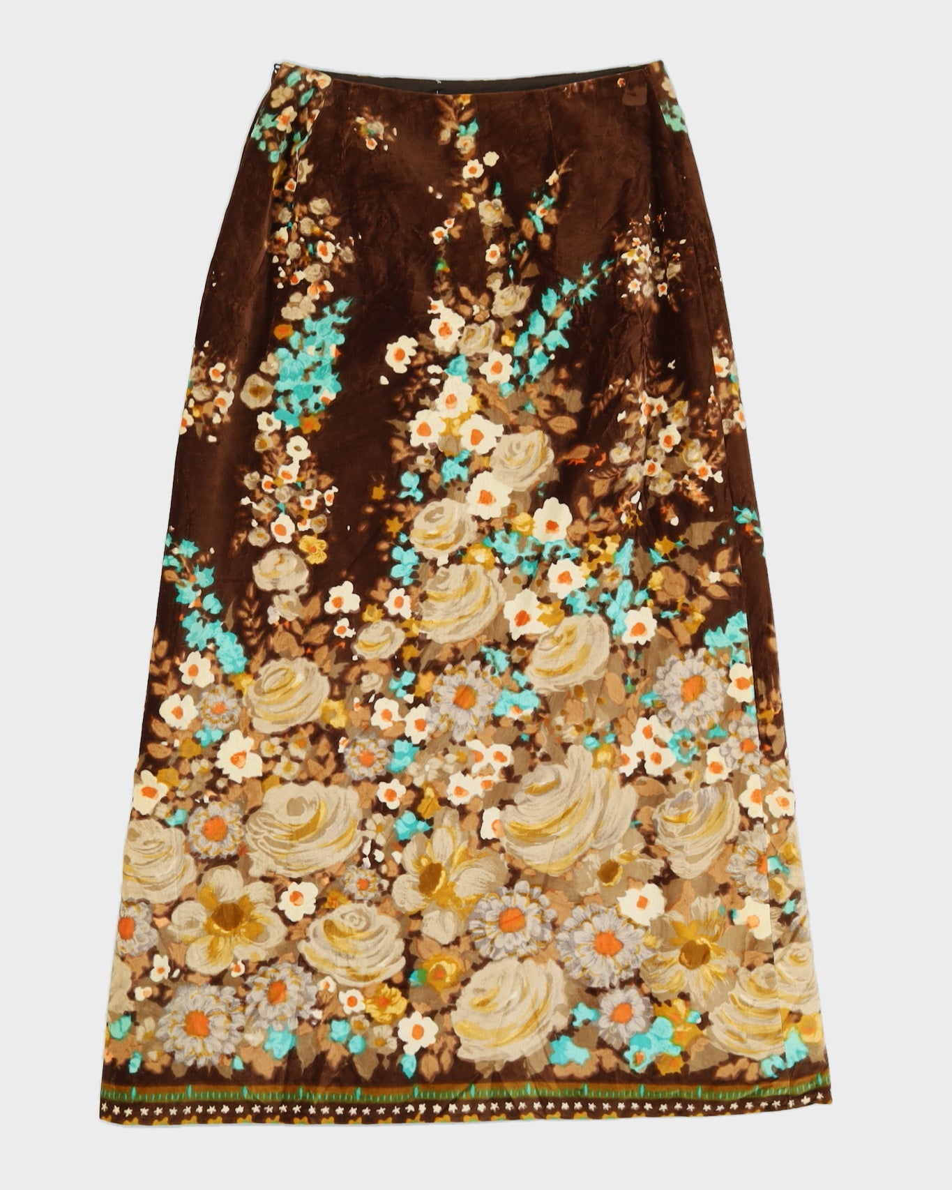 Vintage 1970s Floral Velvet Maxi Skirt - S