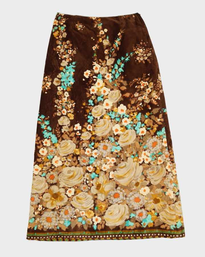 Vintage 1970s Floral Velvet Maxi Skirt - S