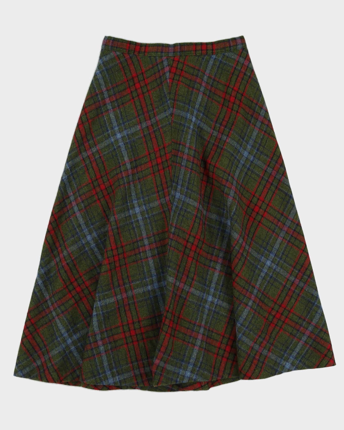 Vintage 1970s Handmade Green Plaid Skirt - S