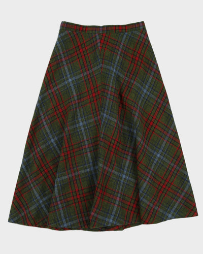 Vintage 1970s Handmade Green Plaid Skirt - S