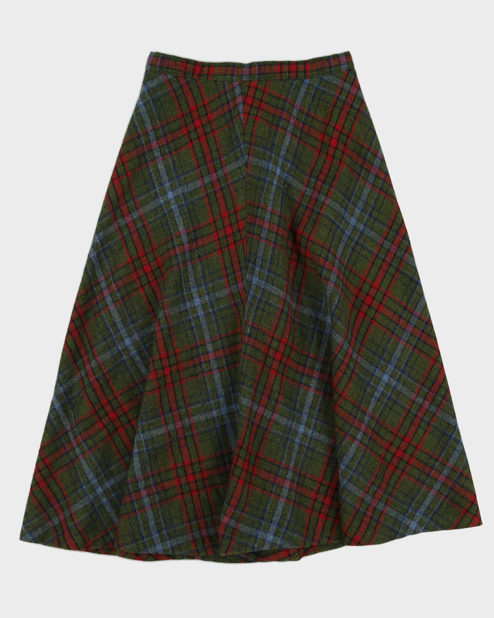 Vintage 1970s Handmade Green Plaid Skirt - S