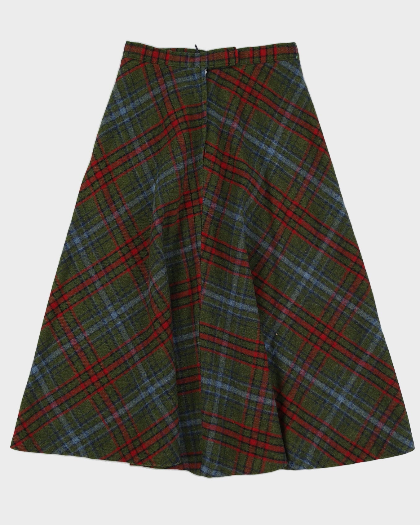 Vintage 1970s Handmade Green Plaid Skirt - S