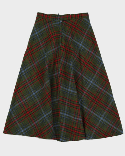 Vintage 1970s Handmade Green Plaid Skirt - S