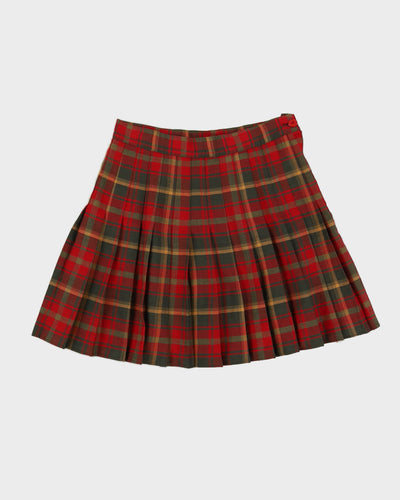 Red And Green Checked Pleated Skirt - M