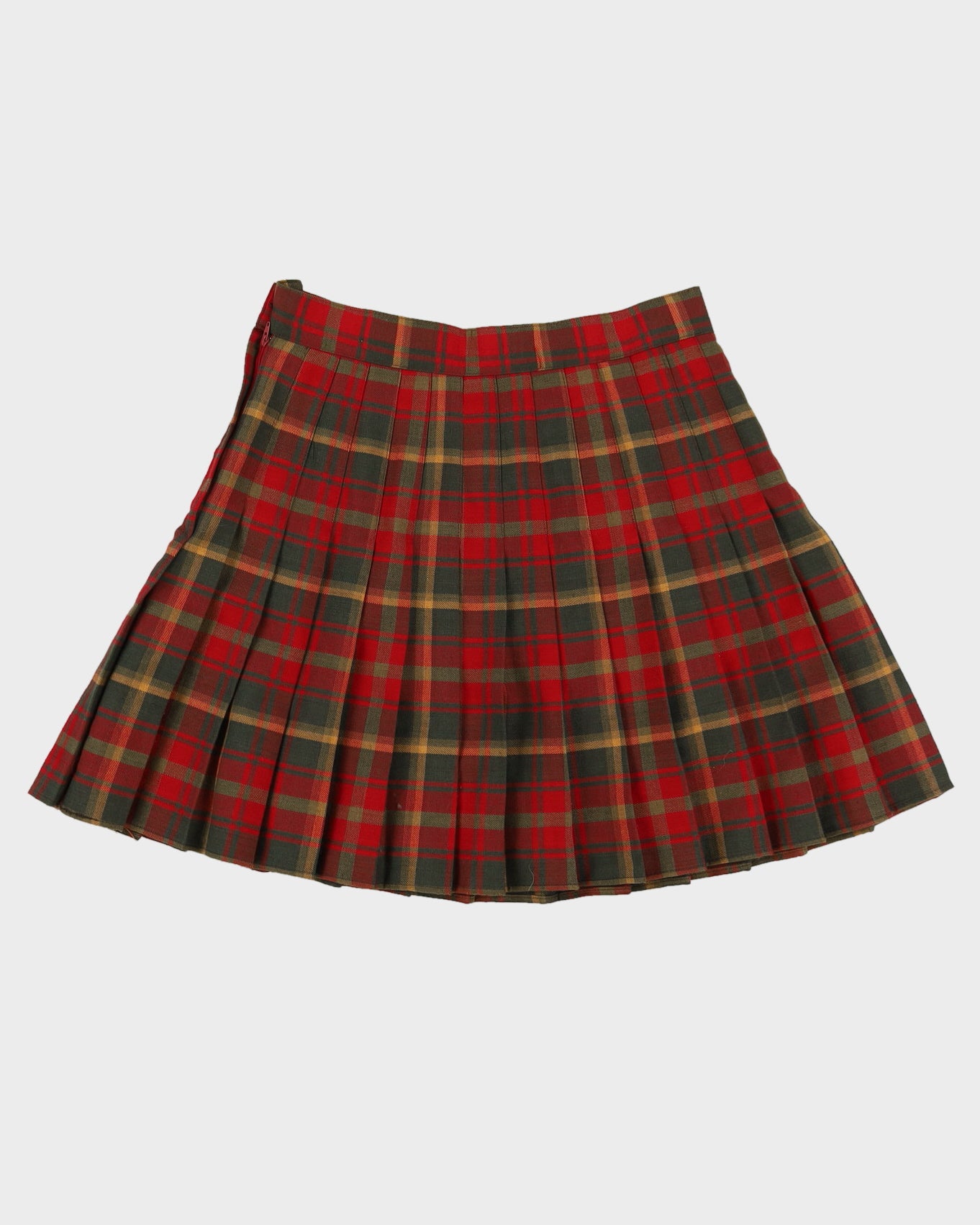 Red And Green Checked Pleated Skirt - M