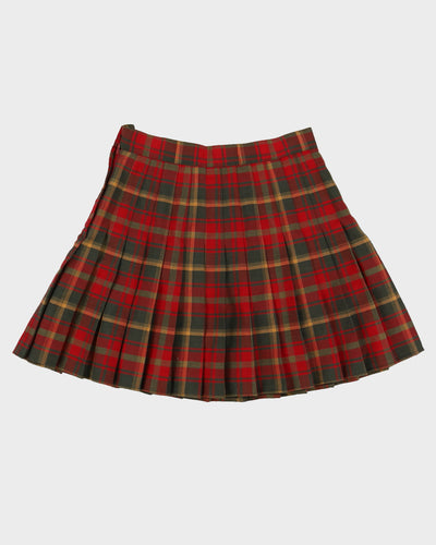 Red And Green Checked Pleated Skirt - M