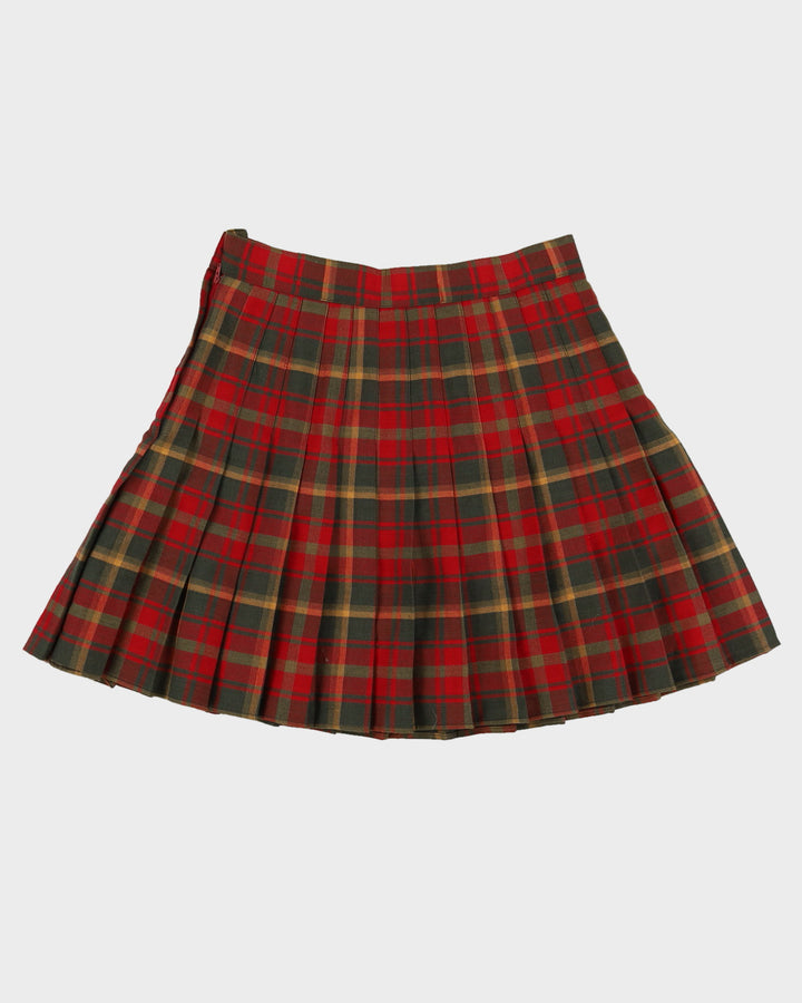 Red And Green Checked Pleated Skirt - M