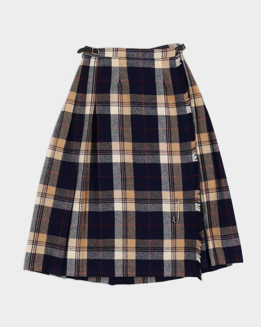 1990s Blue Plaid Wool Skirt - S