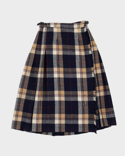 1990s Blue Plaid Wool Skirt - S