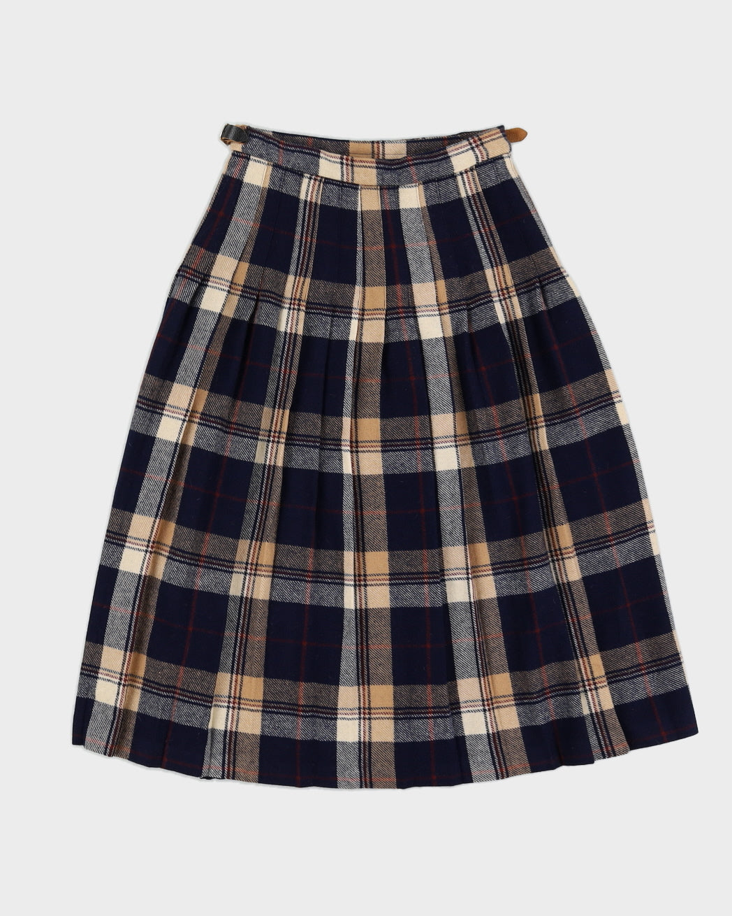 1990s Blue Plaid Wool Skirt - S