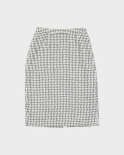 Blue and Cream Patterned Pencil Skirt - S