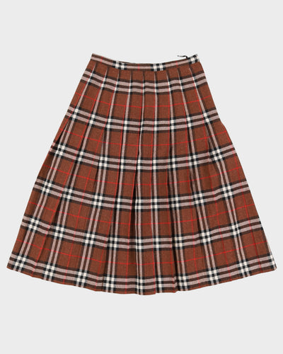 Vintage Plaid Wool Brown Skirt - S