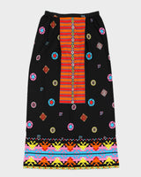Vintage 1970s Oleg Cassini Black Symbol Print Maxi Skirt - M