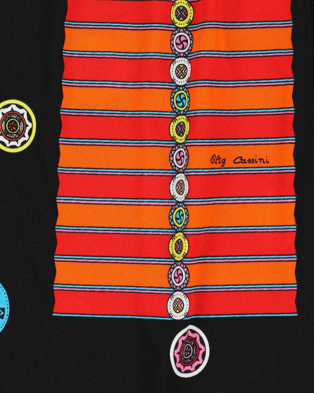 Vintage 1970s Oleg Cassini Black Symbol Print Maxi Skirt - M