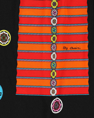 Vintage 1970s Oleg Cassini Black Symbol Print Maxi Skirt - M