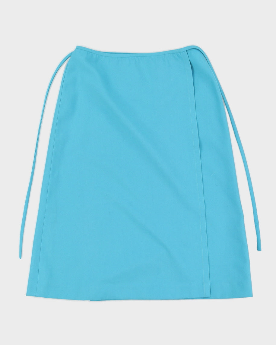 Vintage 1960s Azure Blue Seagull Embroidery Knee Skirt - M