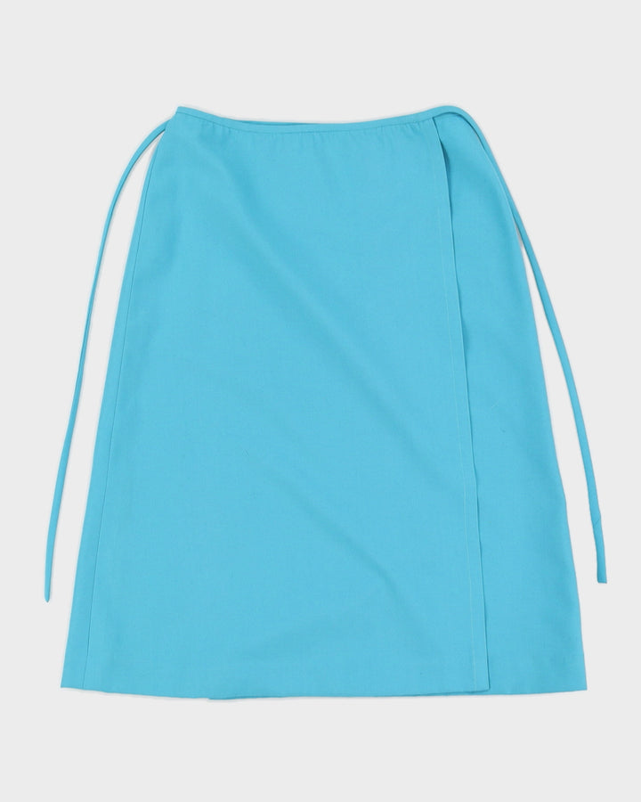 Vintage 1960s Azure Blue Seagull Embroidery Knee Skirt - M