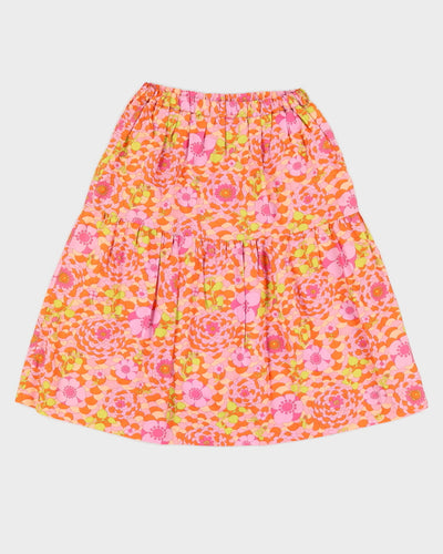 Vintage 1960s Pink Floral Knee Skirt - S