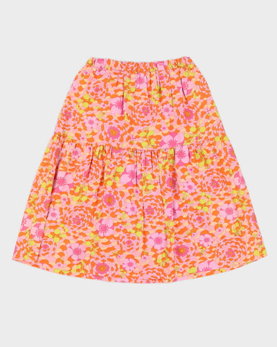 Vintage 1960s Pink Floral Knee Skirt - S