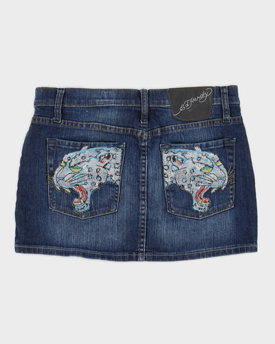 Ed Hardy Blue Denim Embroidered Skirt - M
