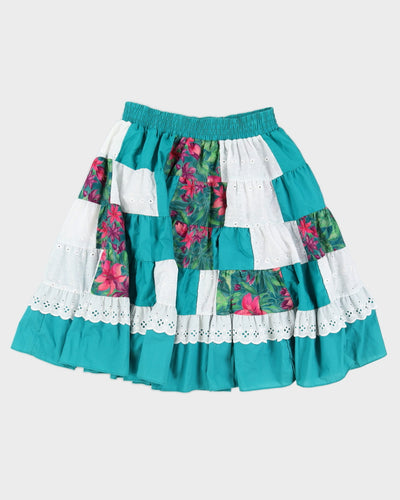 Green Patchwork Flared Skirt - S
