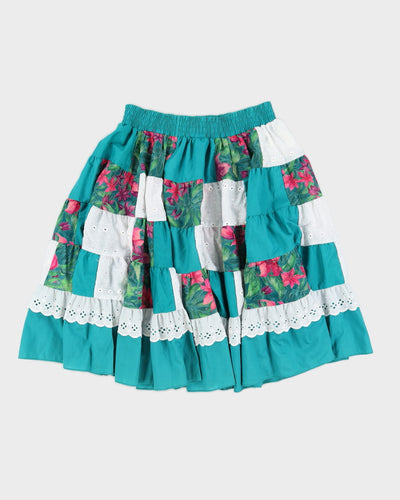 Green Patchwork Flared Skirt - S