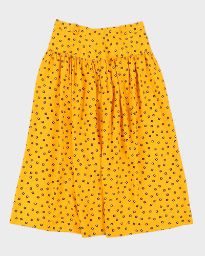 Yellow Patterned Midi Skirt - S