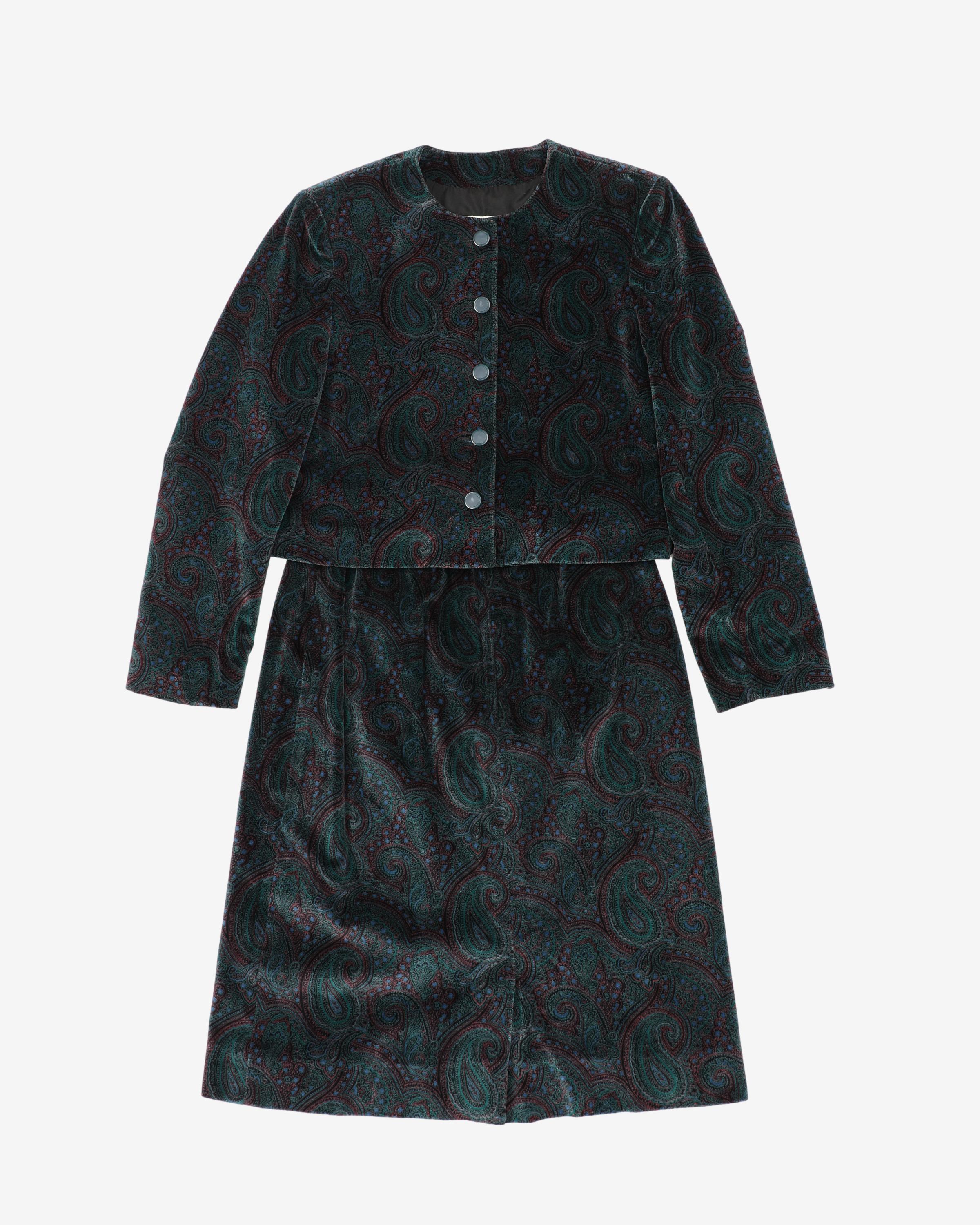1980s 2 Piece Skirt And Jacket Paisley Velvet Set - S