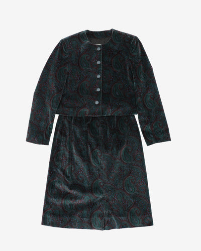 1980s 2 Piece Skirt And Jacket Paisley Velvet Set - S