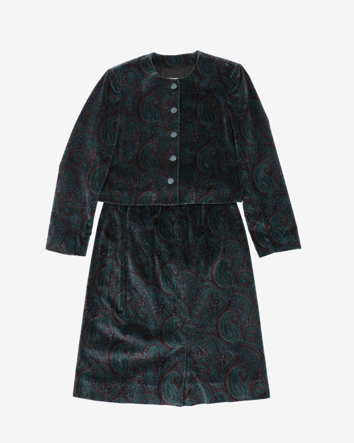 1980s 2 Piece Skirt And Jacket Paisley Velvet Set - S