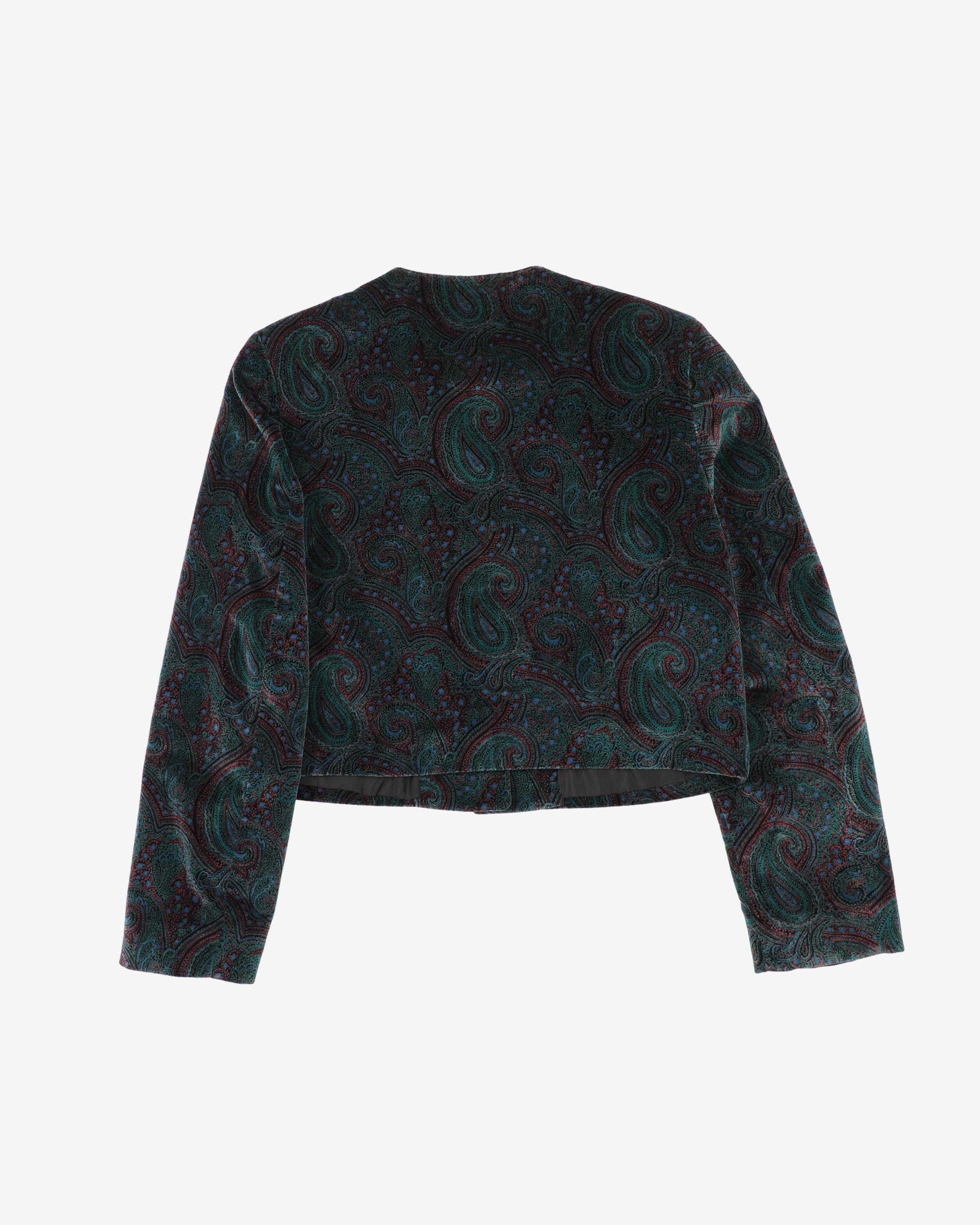 1980s 2 Piece Skirt And Jacket Paisley Velvet Set - S