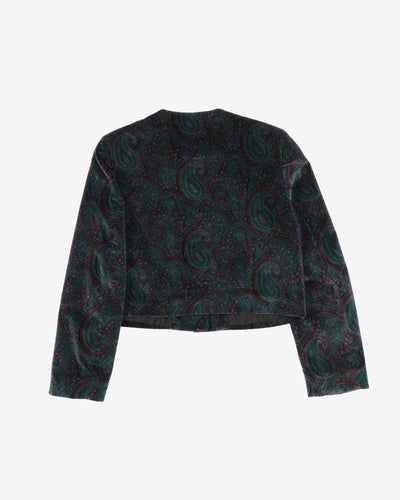1980s 2 Piece Skirt And Jacket Paisley Velvet Set - S