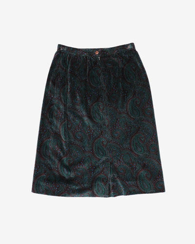 1980s 2 Piece Skirt And Jacket Paisley Velvet Set - S