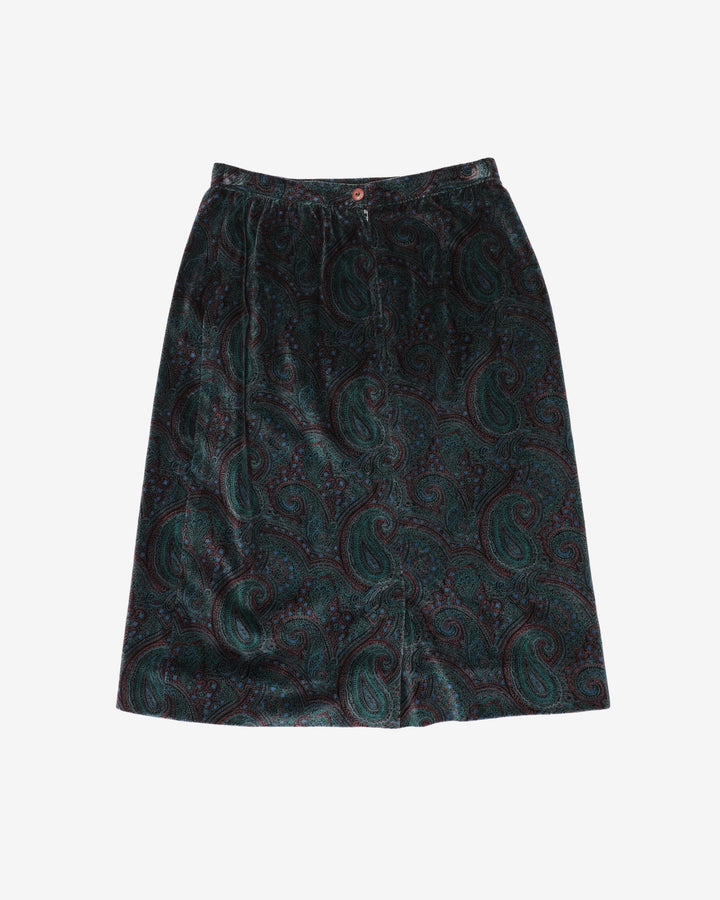 1980s 2 Piece Skirt And Jacket Paisley Velvet Set - S